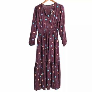 Christy Dawn Long Sleeve‎ Dress Burgundy Fruit Print